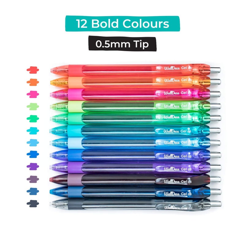 WallDeca Gel Pens | 12 Count, Fine Point Tip (0.5mm), Assorted Rainbow Colors, Retractable | Made for Everyday Writing, Journals, Notes and Doodling - Image 3